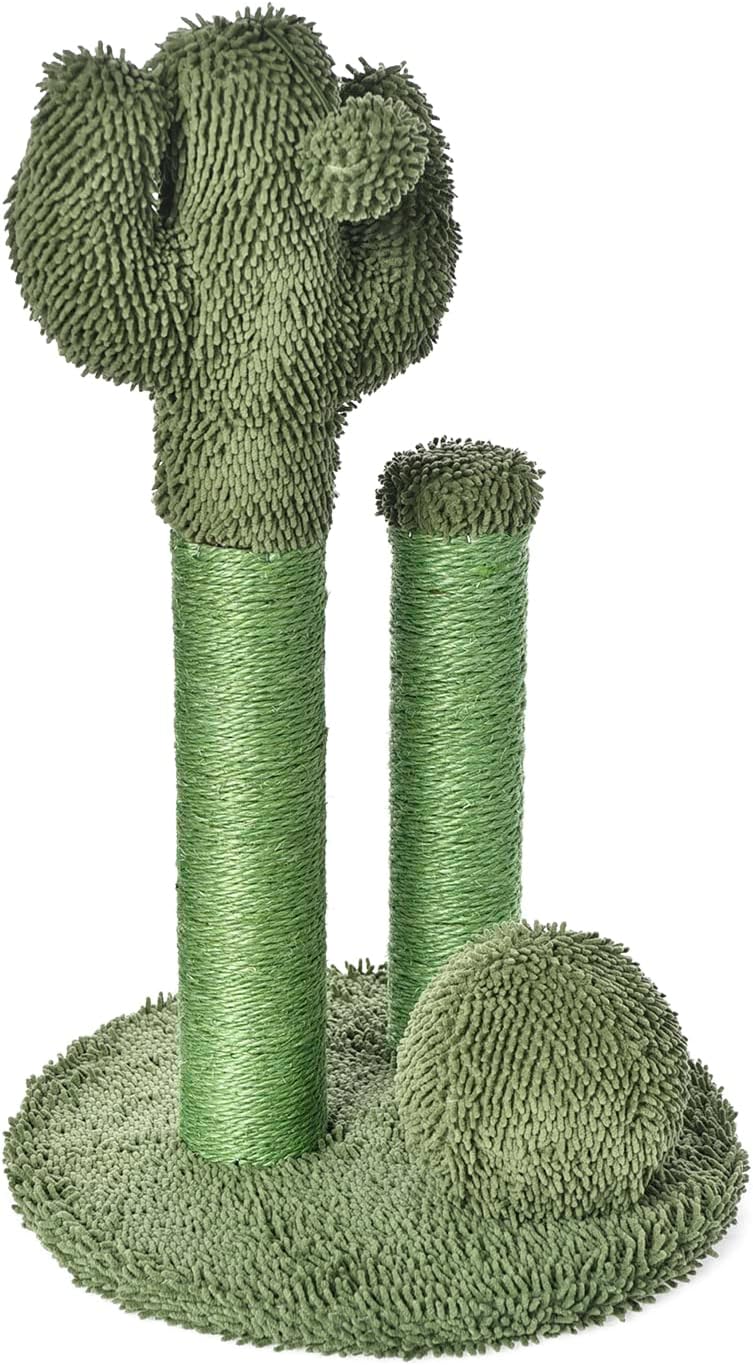 Amazon Basics Cactus Cat Scratching Triple Posts with Dangling Ball, Large, 27", Green