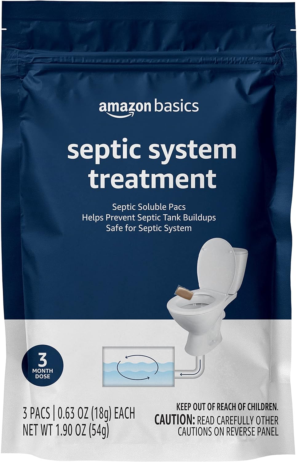 Amazon Basics Septic Treatment Pouch, Unscented, 0.63 Ounce (Pack of 3), 3 Month Supply, 1.9 oz