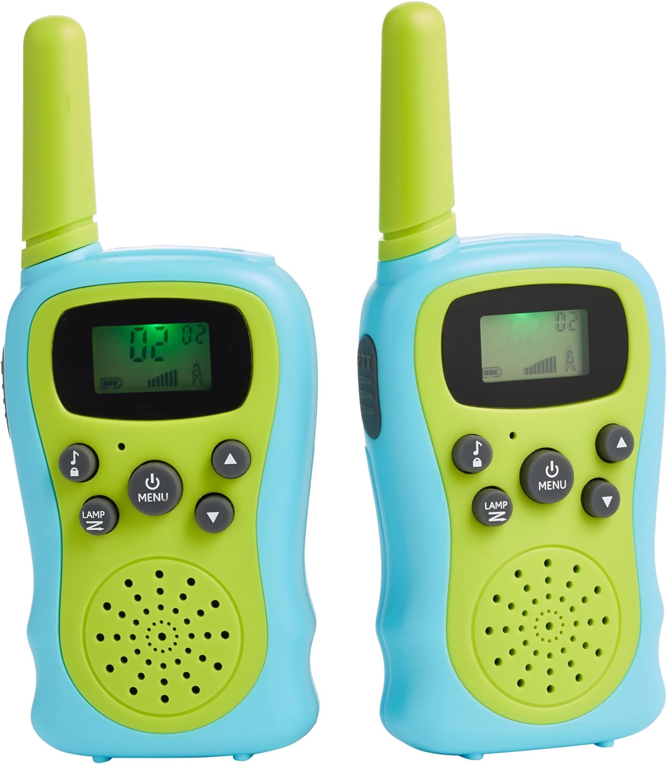 Amazon Basics Kids Walkie Talkie Set, Set of 2, Green and Blue