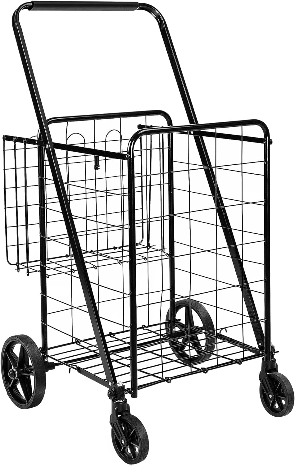 Amazon Basics Foldable Shopping Utility Cart with 360-Degree Wheels, X-Large, Black