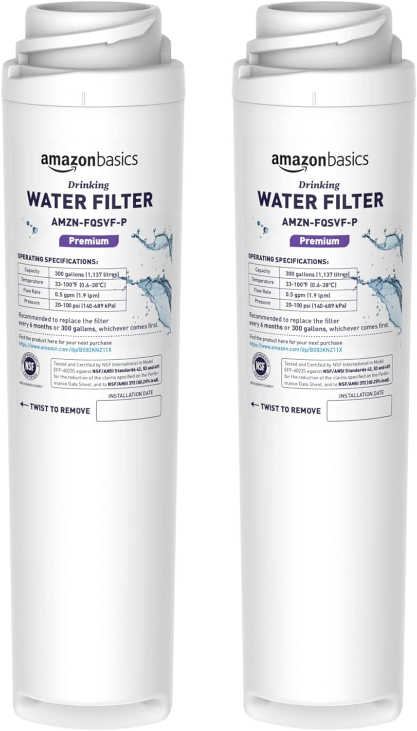 Amazon Basics Replacement GE FQSVF Drinking Water System Filter, 2-Pack, Premium Filtration