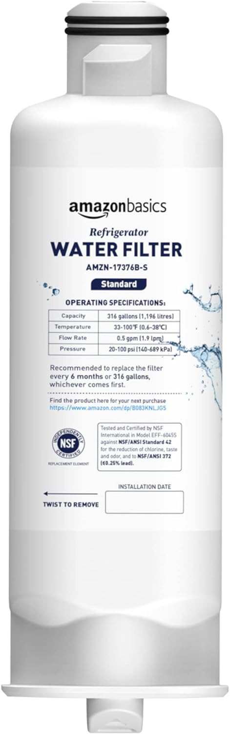 Amazon Basics Replacement Samsung DA97-17376B, HAF-QIN/EXP Refrigerator Water Filter, 1-Pack, Standard Filtration