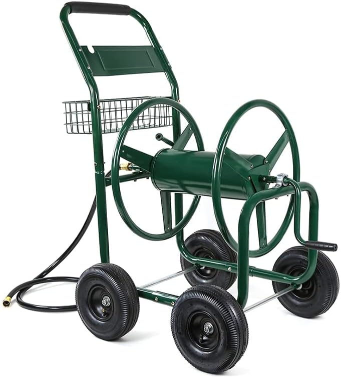 Amazon Basics 4-Wheel Garden Hose Reel Cart, Holds up to 300-Feet of 5/8-Inch Hose, Green, Black, Bronze