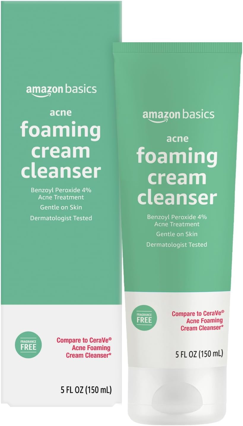 Amazon Basics Acne Foaming Cream Cleanser, 5 Fluid Ounces, 1-Pack