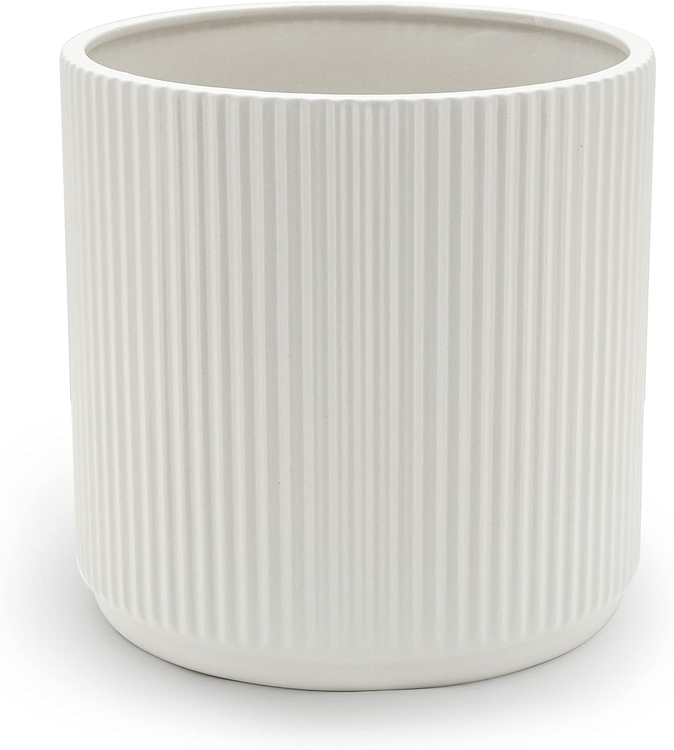 Amazon Basics Fluted Ceramic Round Planter, 10-Inch, White