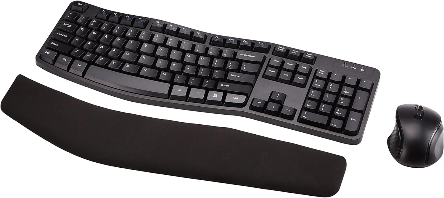 Amazon Basics Ergonomic Wireless Keyboard Mouse Combo - QWERTY - Black