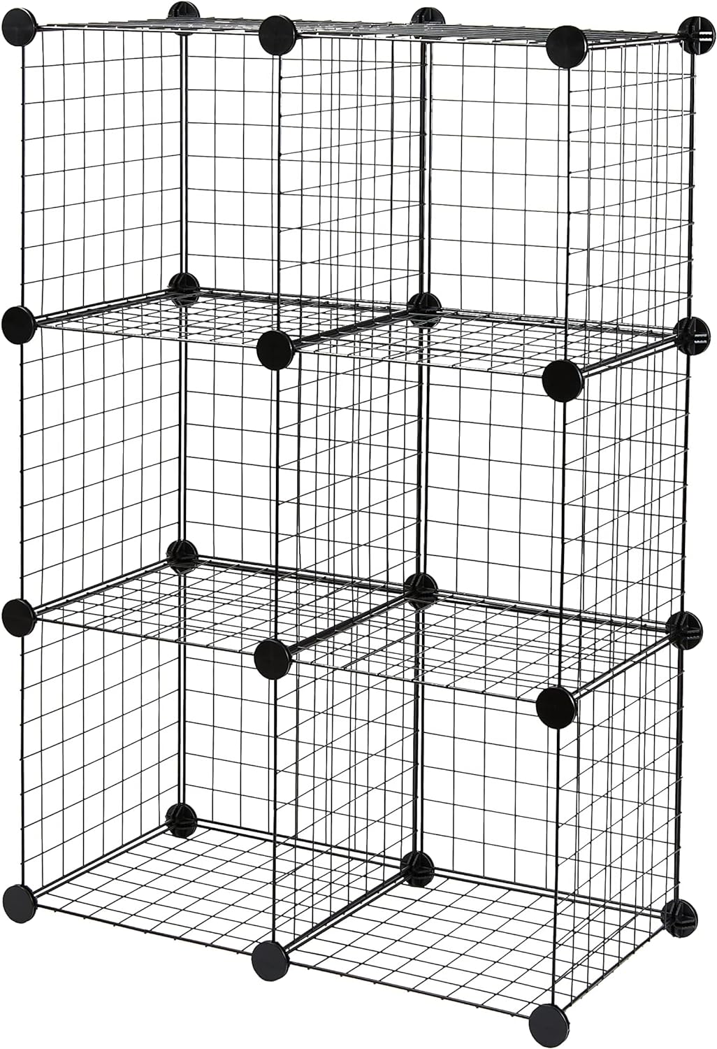 Amazon Basics 6-Cube Wire Grid Stackable Storage Shelves, 12 x 12-Inches, Black, 12.6"D x 26"W x 38"H