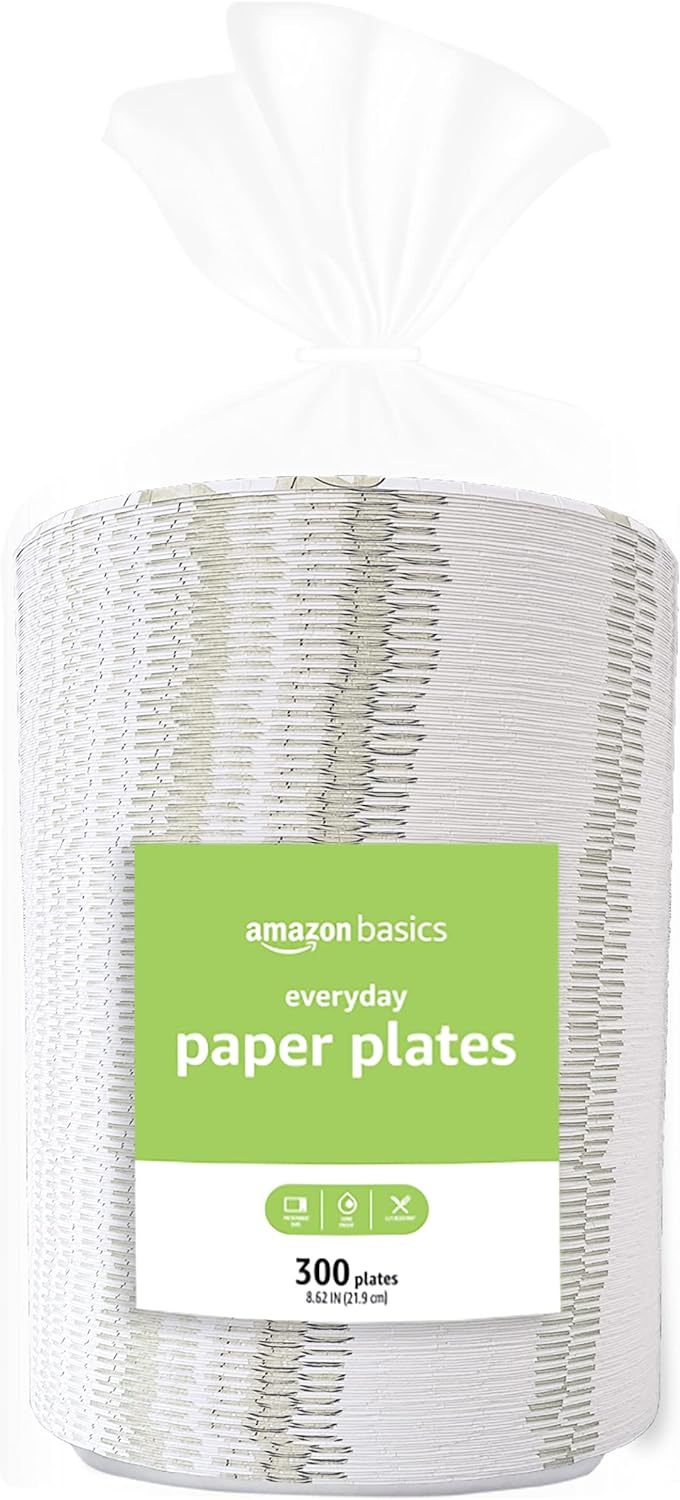 Amazon Basics Everyday Paper Plates, 8 5/8 Inch, Disposable, 300 Count