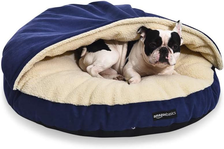 Amazon Basics Cozy Pet Cave Bed for Dog, Large 35 x 35 x 13 Inches, Blue