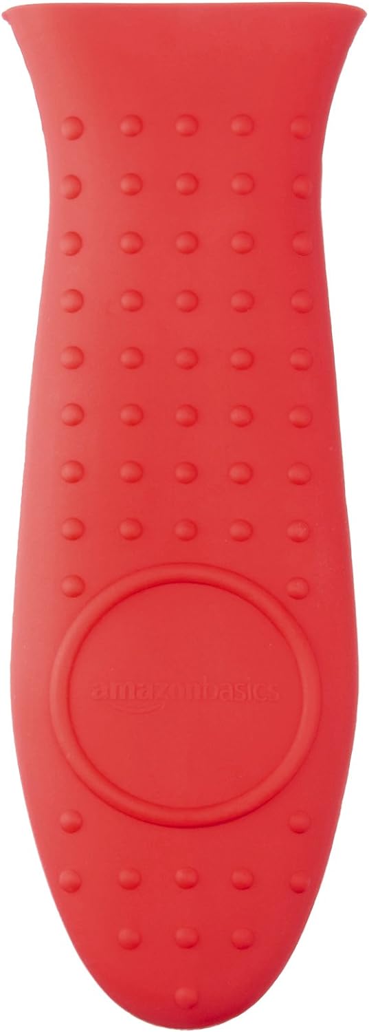 Amazon Basics Silicone Hot Skillet Rectangular Handle Cover Holder, Red