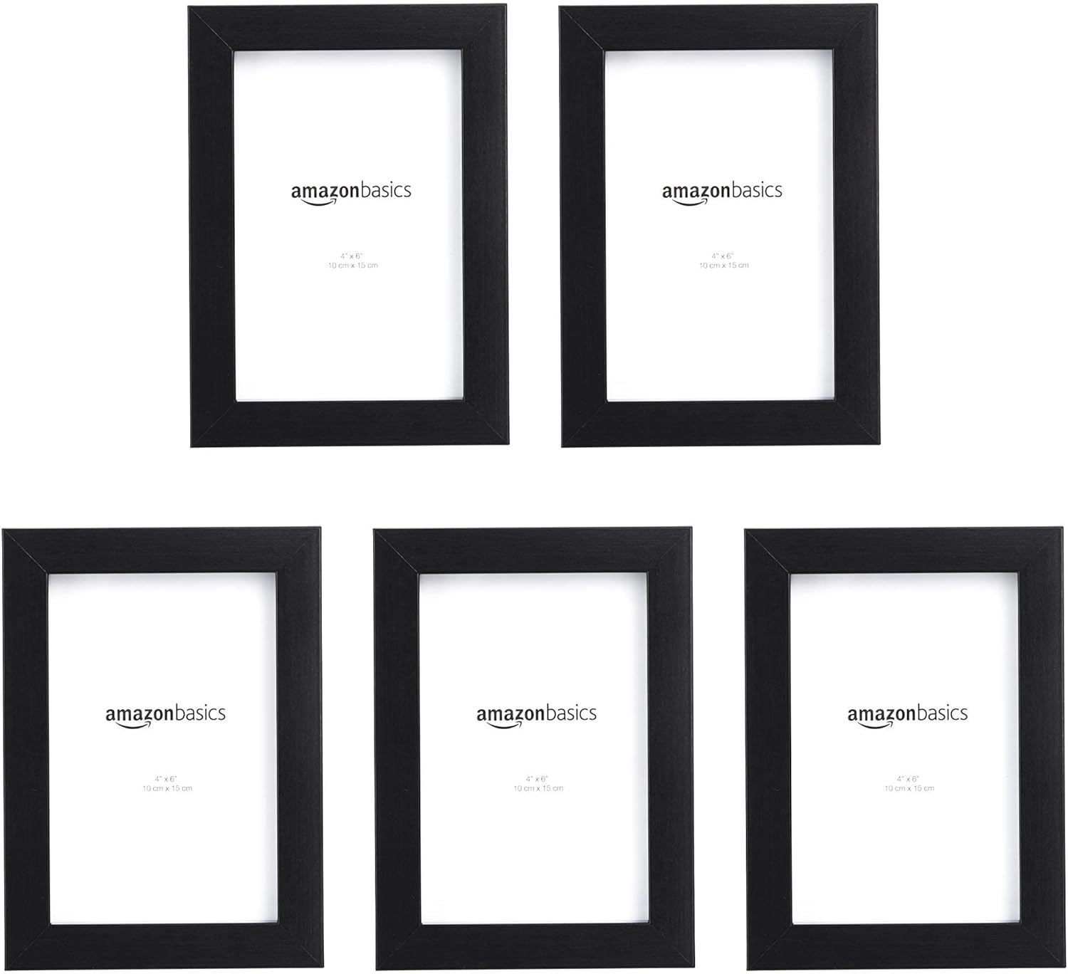 Amazon Basics Rectangular Photo Picture Frame, 4" x 6", Pack of 5, Black