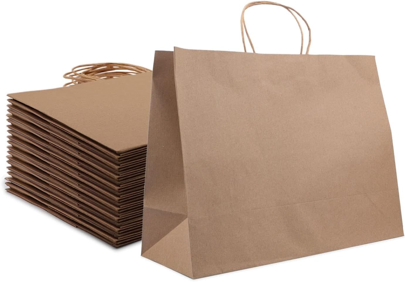 Amazon Basics Kraft Paper Gift Bags with Handles for Birthday, 16x6x12 Brown, 50 Pack