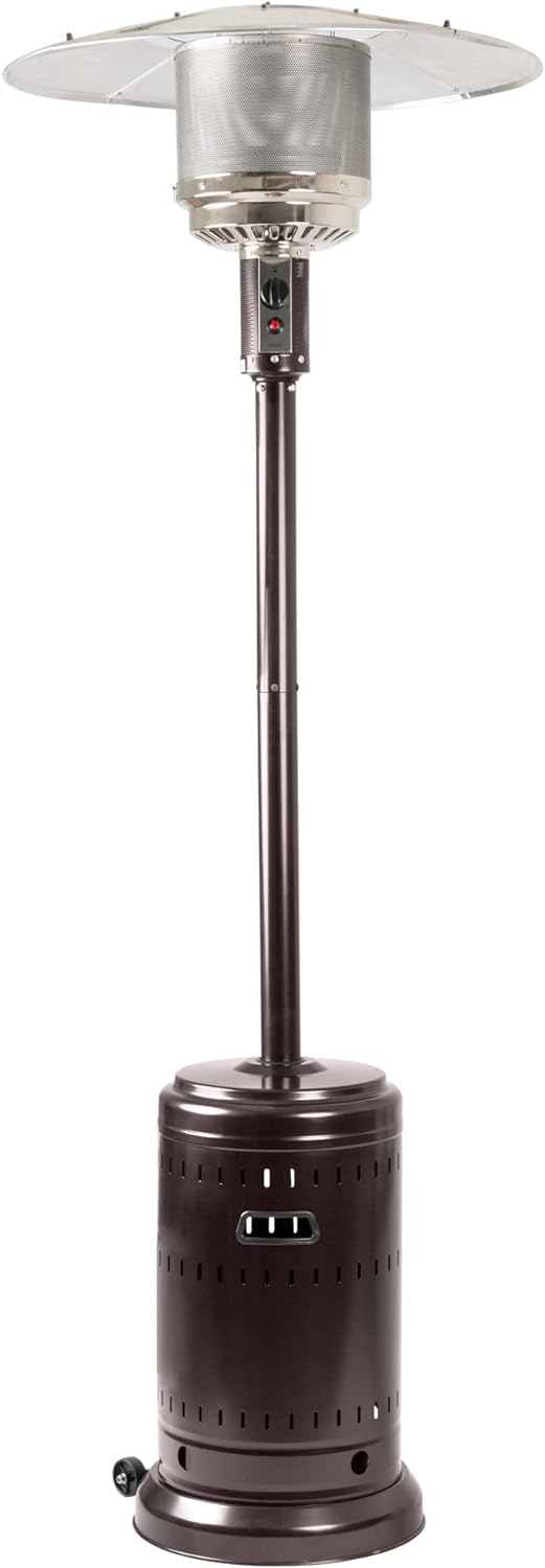 Amazon Basics 46,000 BTU Outdoor Propane Patio Heater with Wheels, Commercial & Residential, Havana Bronze, 32.1 x 32.1 x 91.3 inches (LxWxH)