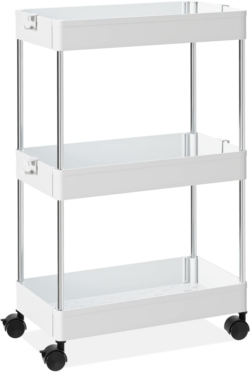 OTK Storage Cart 3 Tier Mobile Shelving Unit Organizer, Utility Rolling Shelf Cart with Wheels for Bathroom Kitchen Bedroom Office Laundry Narrow Places, White