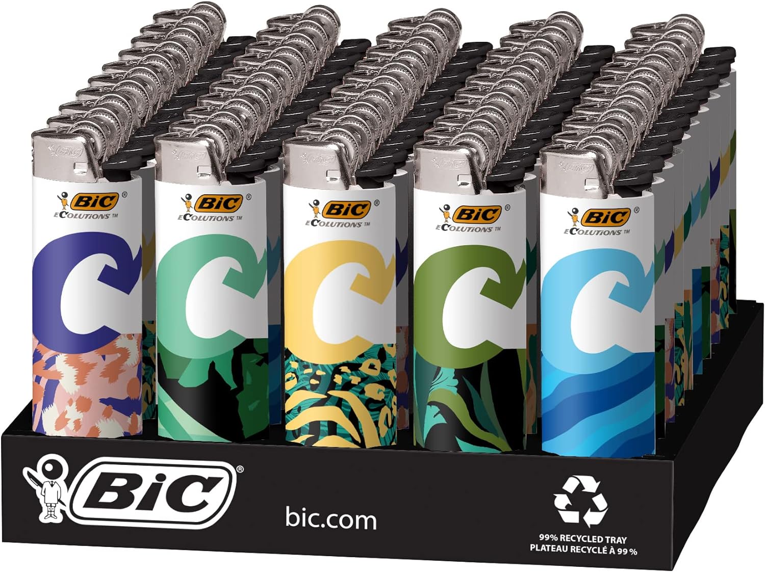 BIC Ecolutions Maxi Pocket Lighter, 50-Count Tray of Ecofriendly Candle Lighters, 55% Recycled Metal and 30% Carbon Offset