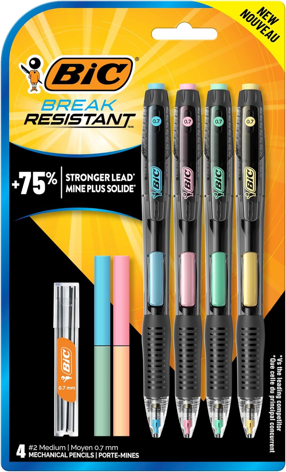 BIC Break-Resistant Mechanical Pencils with Erasers, No. 2 Medium Point (0.7mm), 4-Count Pack for School or Office Supplies