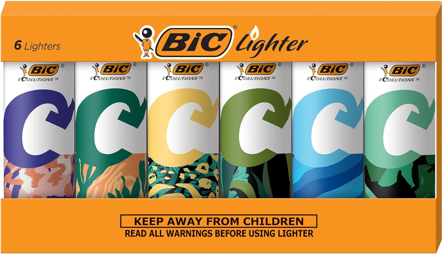 BIC Ecolutions Maxi Pocket Lighter, 6-Pack of Ecofriendly Candle Lighters, 100% Recycled Packaging and 55% Recycled Metal, 30% Carbon Offset