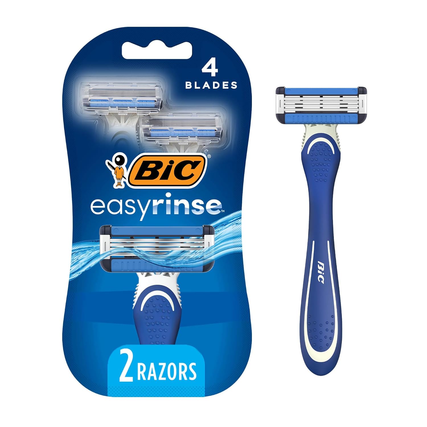 BIC EasyRinse Anti-Clogging Men' Disposable Razors for a Smoother Shave With Less Irritation*, Easy Rinse Shaving Razors With 4 Blades, 2 Count