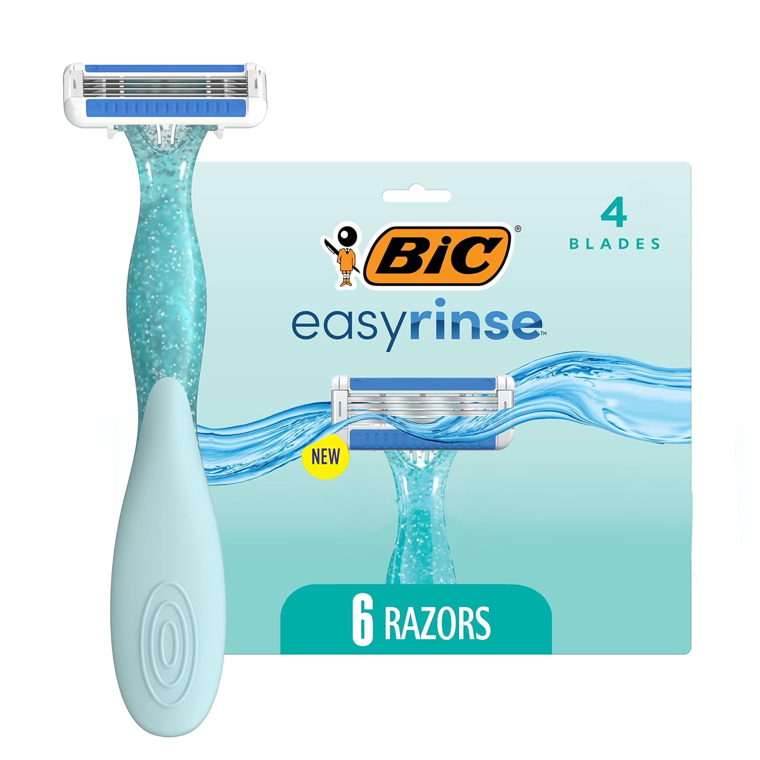 BIC EasyRinse Anti-Clogging Women' Disposable Razors for a Smoother Shave With Less Irritation*, Easy Rinse Shaving Razors With 4 Blades, 6 Count