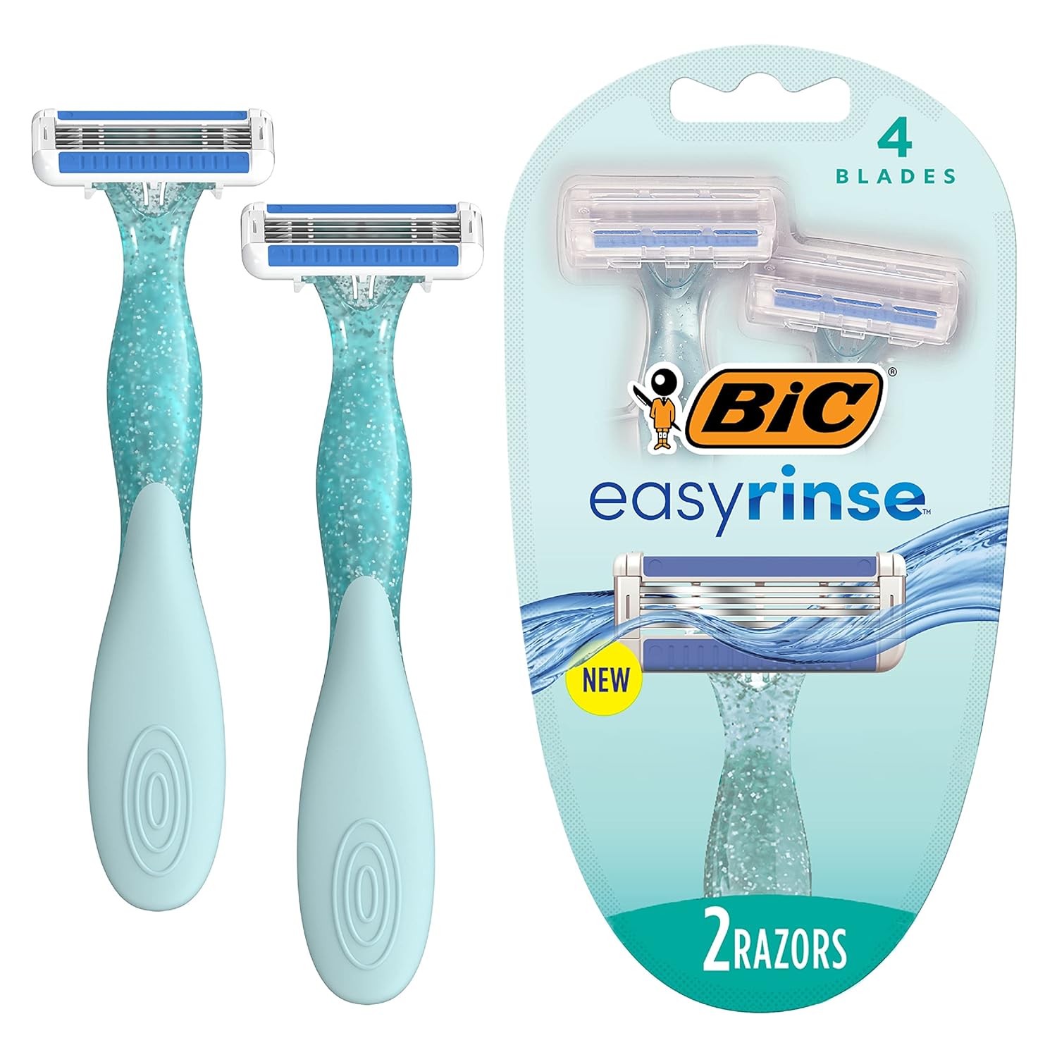 BIC EasyRinse Anti-Clogging Women' Disposable Razors for a Smoother Shave With Less Irritation*, Easy Rinse Shaving Razors With 4 Blades, 2 Count
