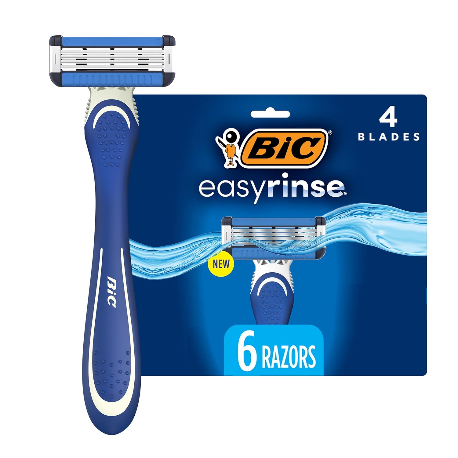BIC EasyRinse Anti-Clogging Men' Disposable Razors for a Smoother Shave With Less Irritation*, Easy Rinse Shaving Razors With 4 Blades, 6 Count