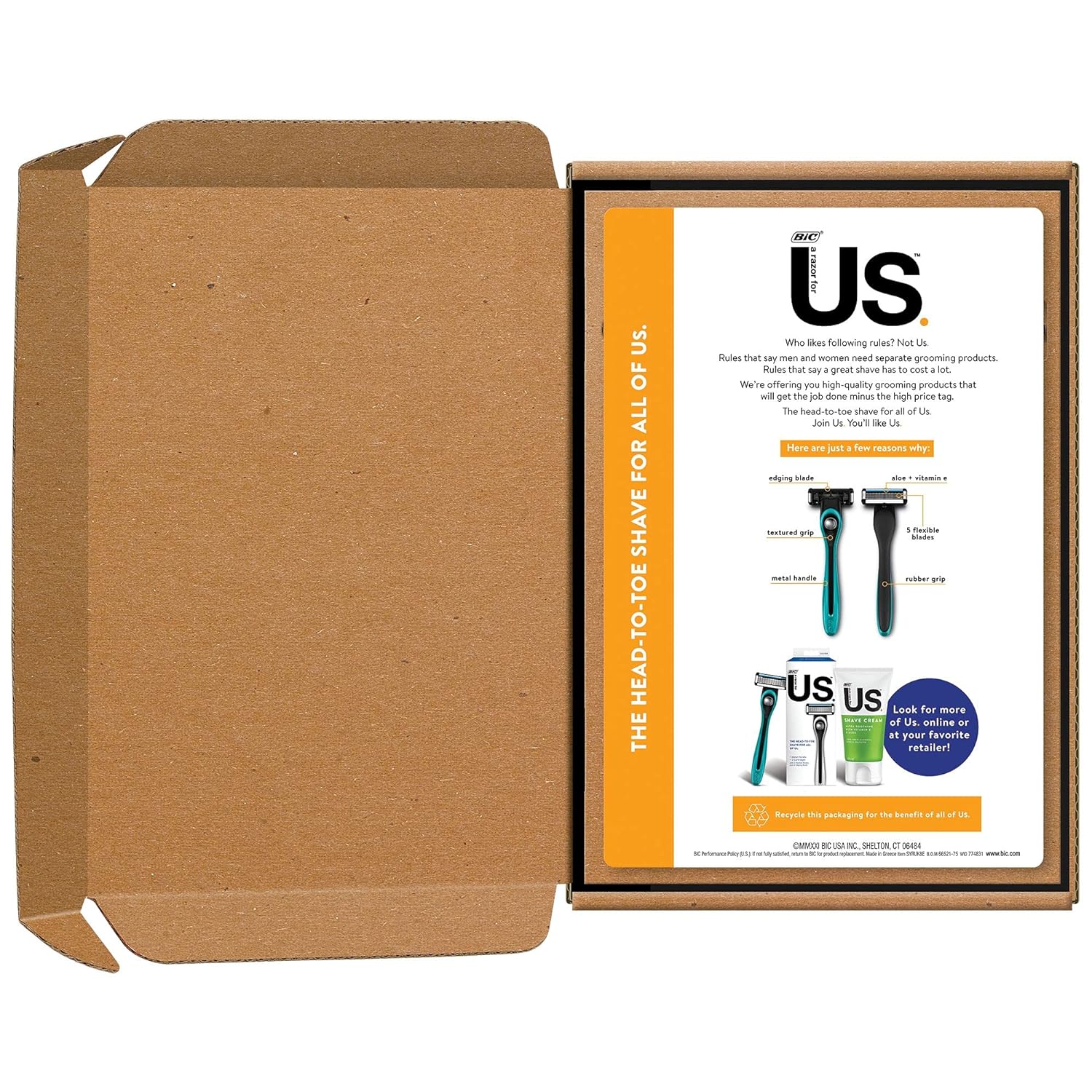 BIC Us 5-Blade Unisex Razor Starter Kit for Men and Women, 1 Handle & 8 Cartridges, Teal, Smooth Shave, BIC Razors