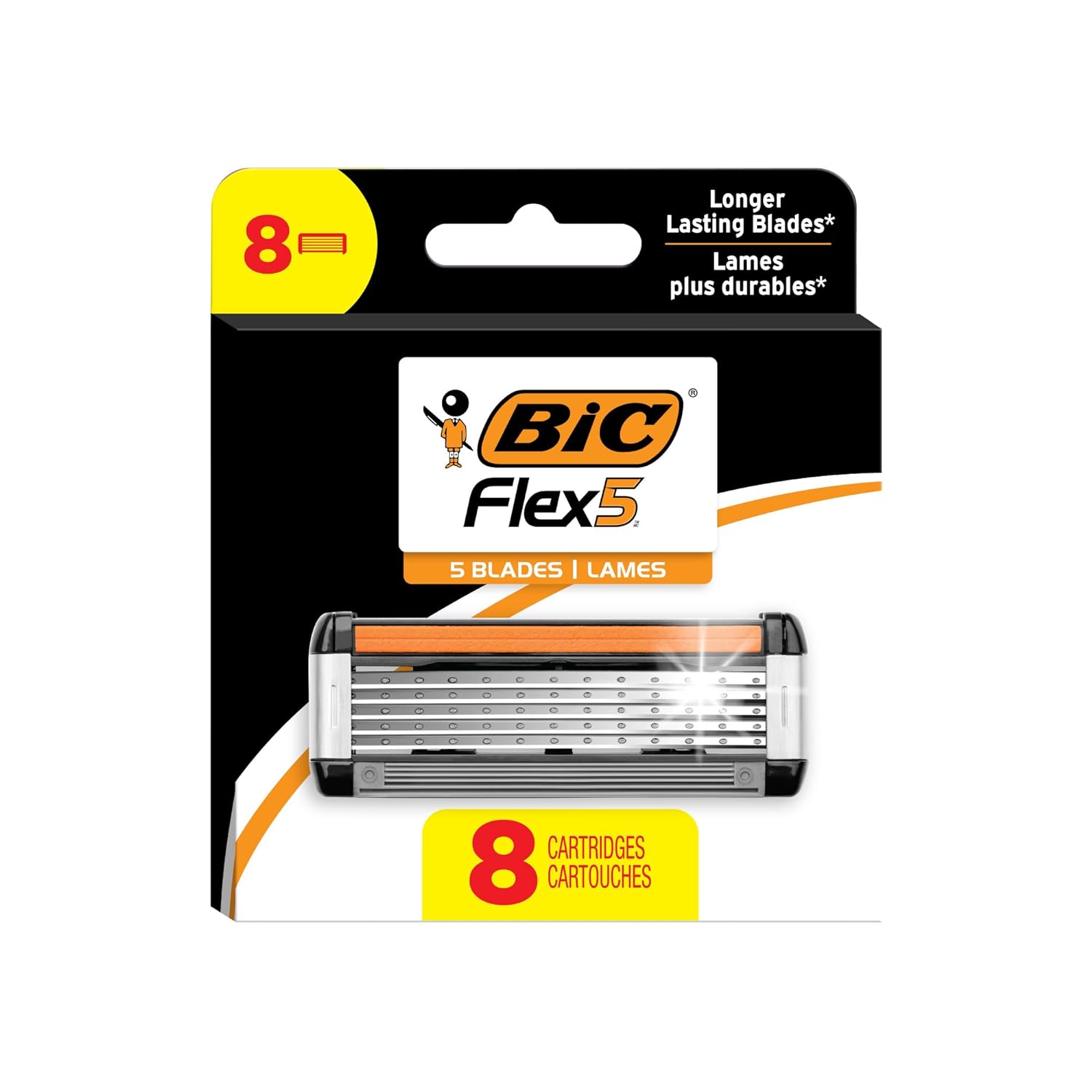 BIC Flex 5 Refillable Refill Razor Cartridges for Men, Long-Blade Razors for a Smooth and Comfortable Shave, 8 Refill Cartridges
