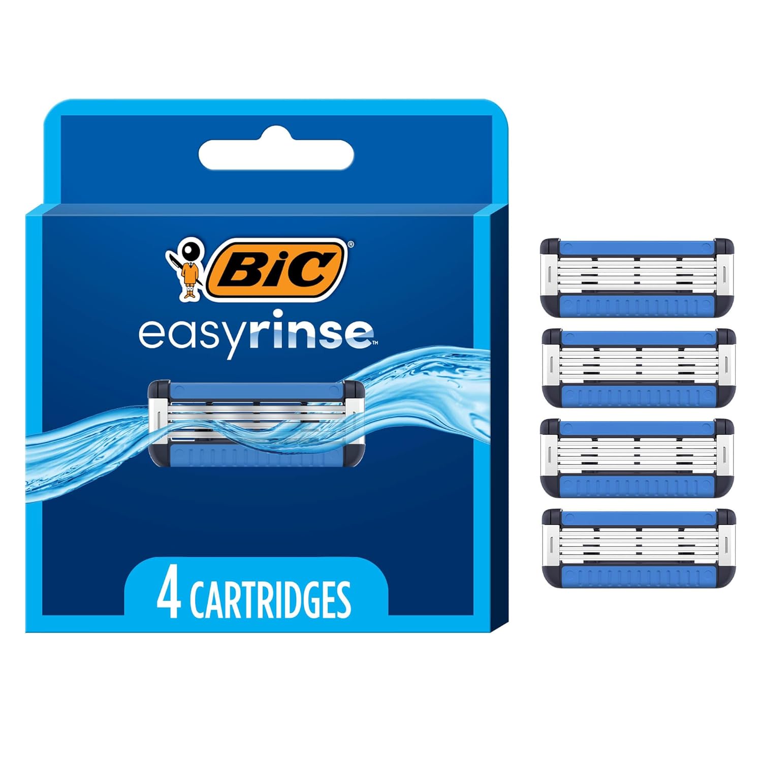 BIC EasyRinse Anti-Clogging Men' Razor Refills, Razor Cartridges With 4 Blades, 4 Count