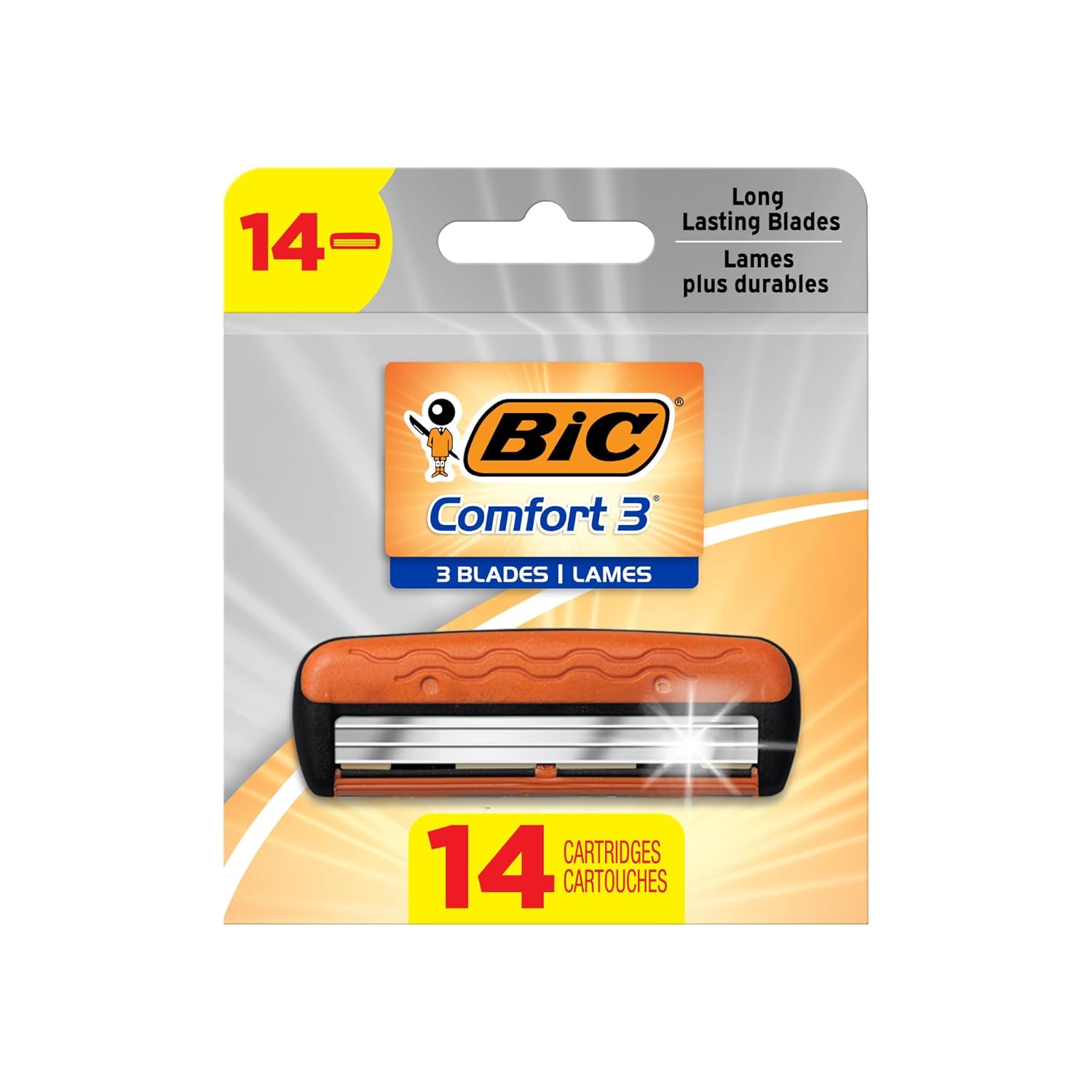 BIC Comfort 3 Refillable Refill Razor Cartridges, Three-Blade Disposable Razors for Men, Sensitive Skin Razor for a Comfortable Shave, 14 Razor Refill Cartridges