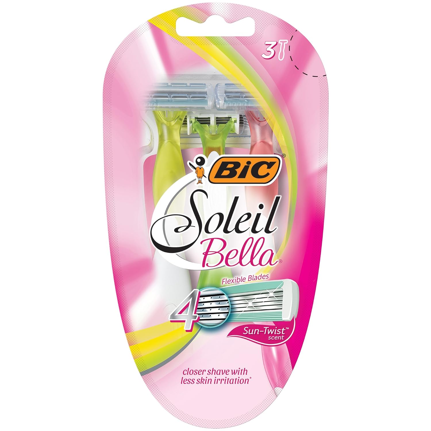 BIC Soleil Comfort, 4 Flexible Blades and Comfortable Grip, Disposable Razors for Women, Assorted Colors, 3-Count