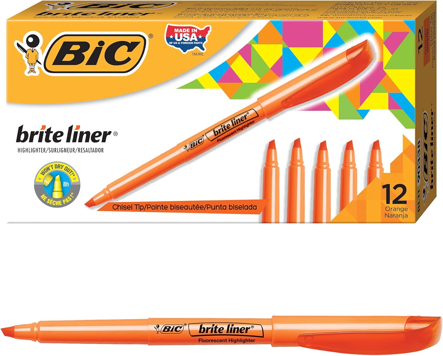 BIC Brite Liner Highlighter, Chisel Tip Orange 12 Count (Pack of 1)