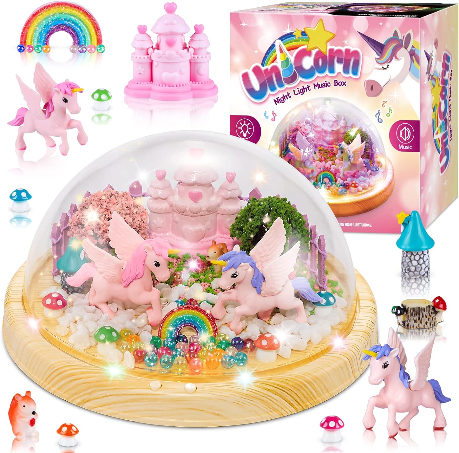 Make Your Own Unicorn Night Light - Unicorn Terrarium Kit for Kids, Arts and Crafts Nightlight Novelty for Girl Age 4 to 9 Years Old, Unicorns Gifts for Girls