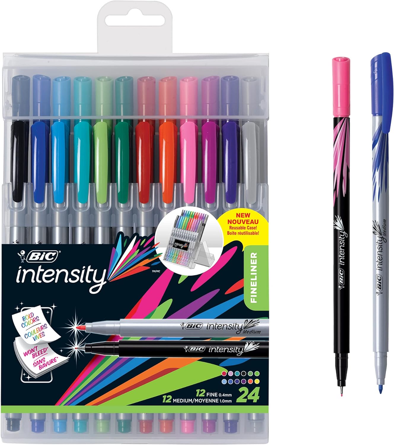 BIC Intensity Fineliner Marker Pens (FPIXP241-AST), Fine Point (0.4mm and 0.7mm)), Assorted Colors, Clean and Crisp Writing, 24-Count