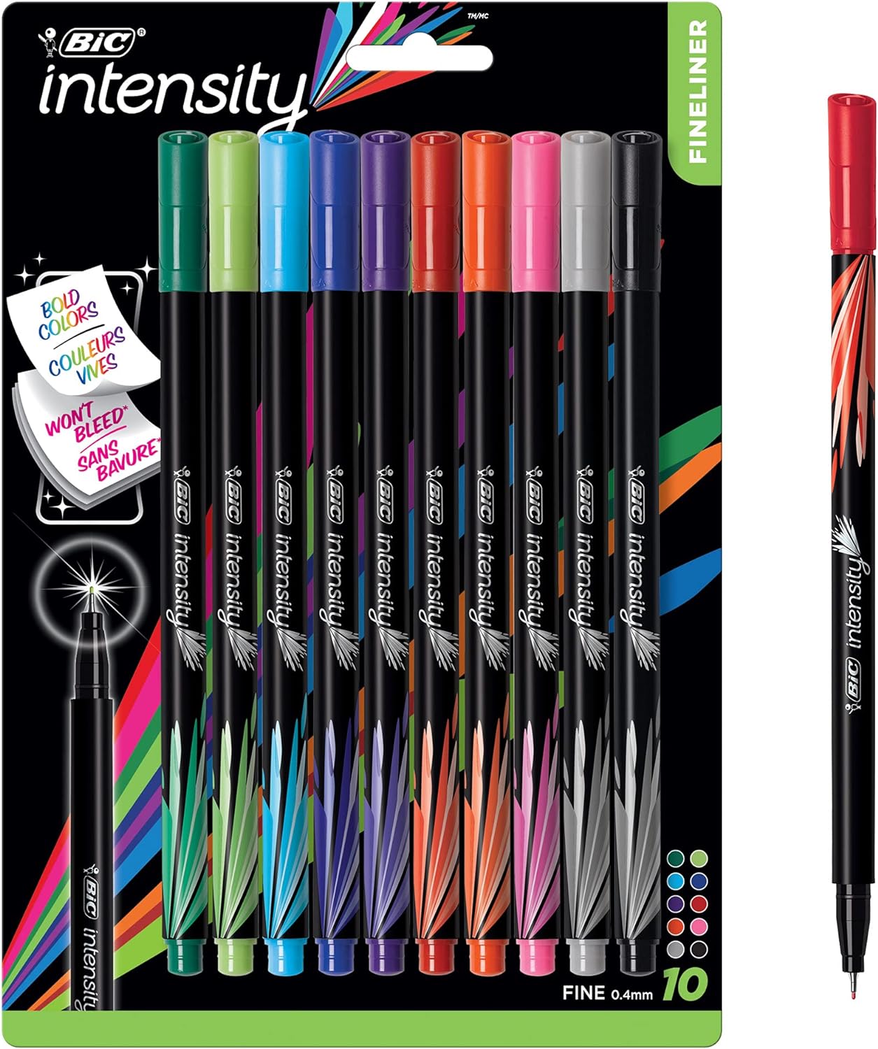 BIC Intensity Fineliner Marker Pen, Fine Point (0.4 mm), Assorted Colors, 10-Count, Model Number: FPINFAP10