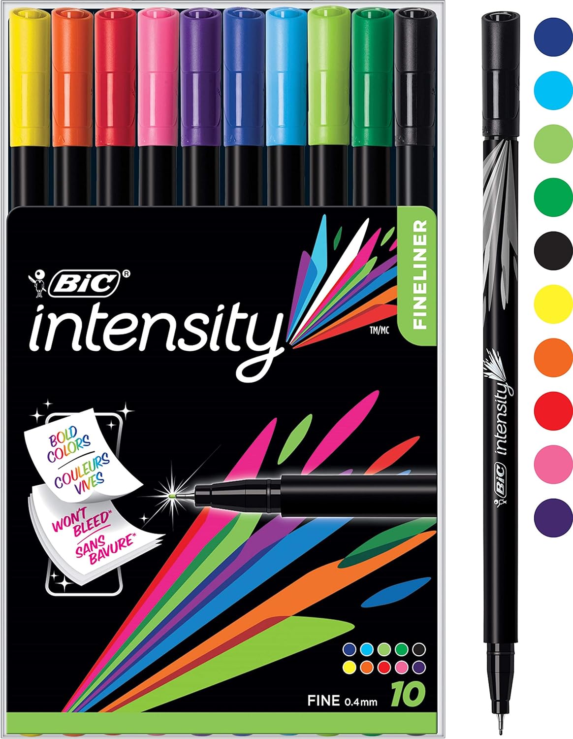 BIC Intensity Fineliner Marker Pen, Fine Point (0.8 mm), Assorted Colors, Clean & Crisp Writing, 10-Count