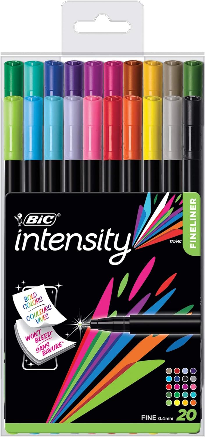 BIC Intensity Porous Point Pen, Stick, Fine 0.4 Mm, Assorted Ink And Barrel Colors, 20/pack
