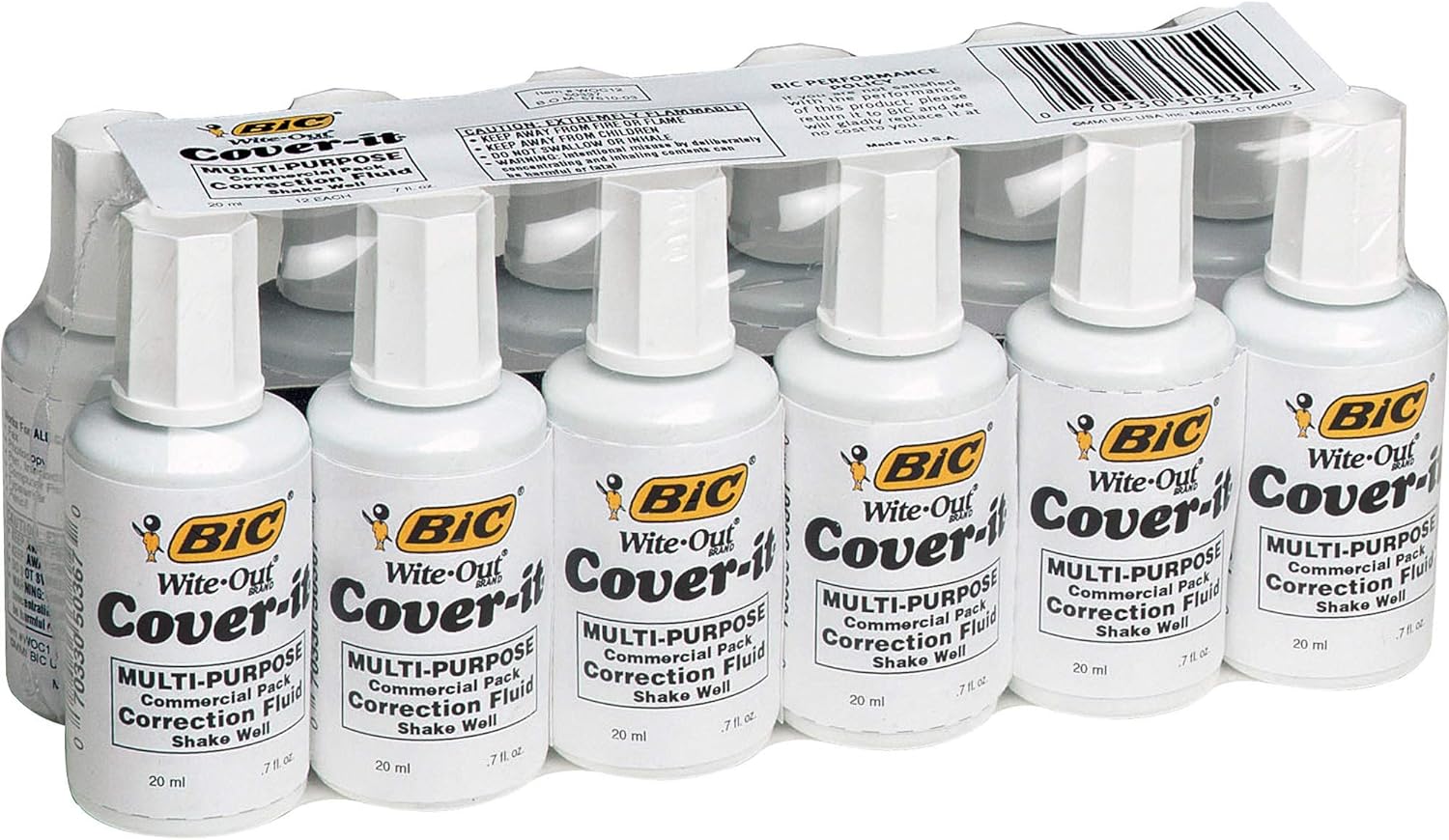 BIC Cover It Correction Fluid, 20 ml, White (Pack of 12)