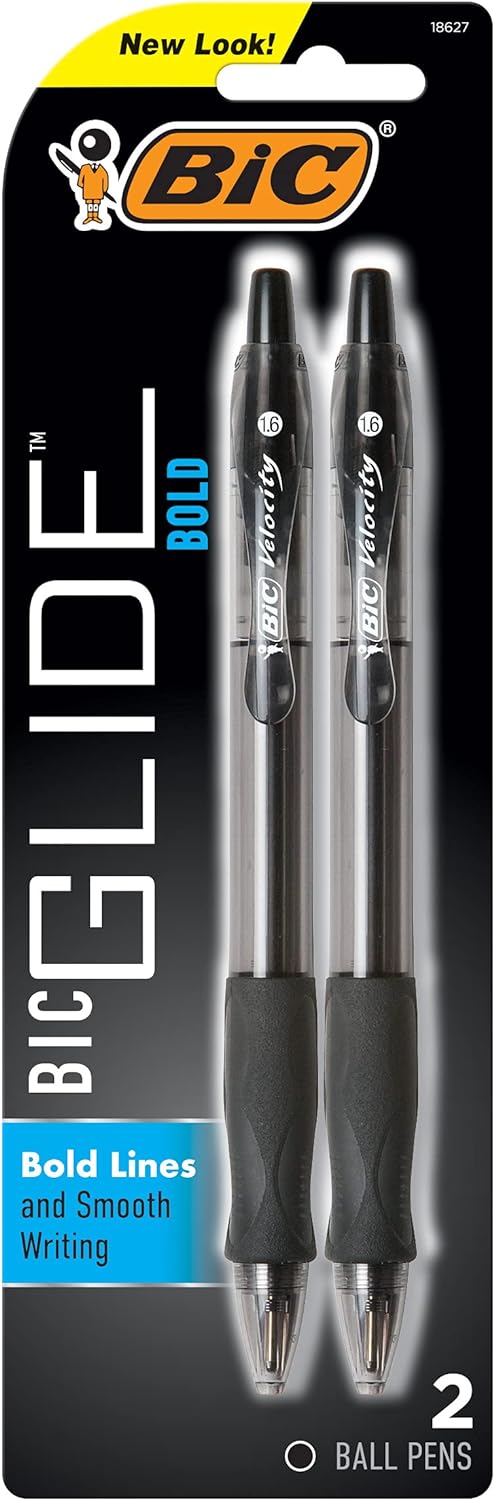 BIC Velocity Bold Retractable Ball Pen, Bold Point (1.6mm), Black, 2 Count, Great for Everyday Writing