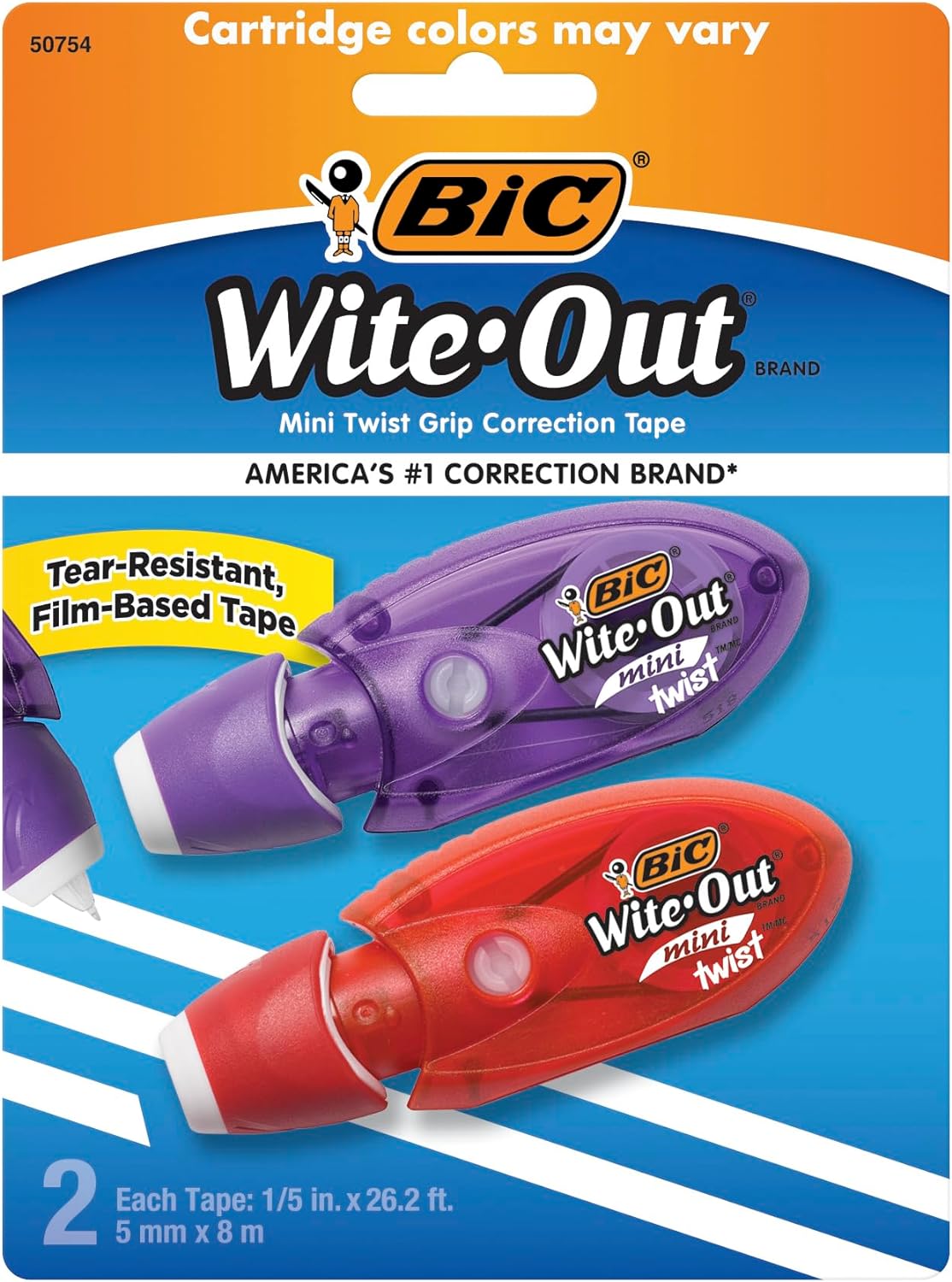 BIC Wite-Out Mini Twist Correction Tape, White, Tear-resistant, Compact and Film-Based Tape, 2-Count Pack (WOMTP21-WHI) (Packaging May Vary)