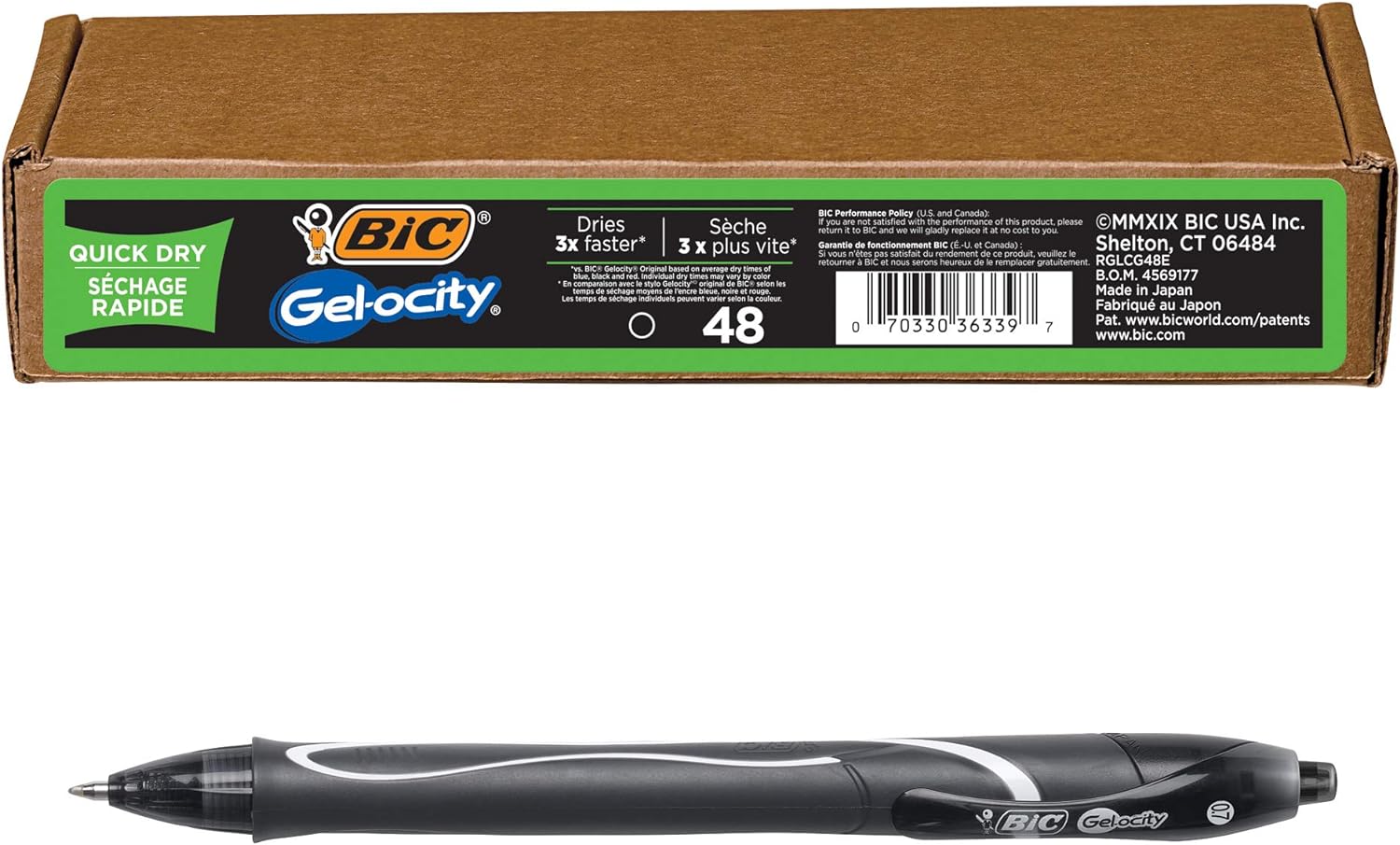 BIC Gel-Ocity Quick Dry Gel Pens, Medium Point Retractable (0.7mm), Black Ink Gel Pen, 48-Count