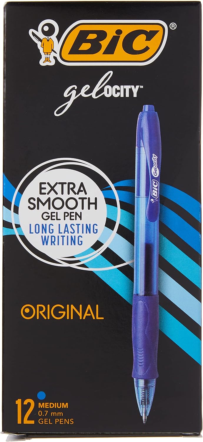 BIC RLC11-BLUE Gel-ocity Retractable Gel Pen, Medium Point (0.7 mm), Blue, 12-Count