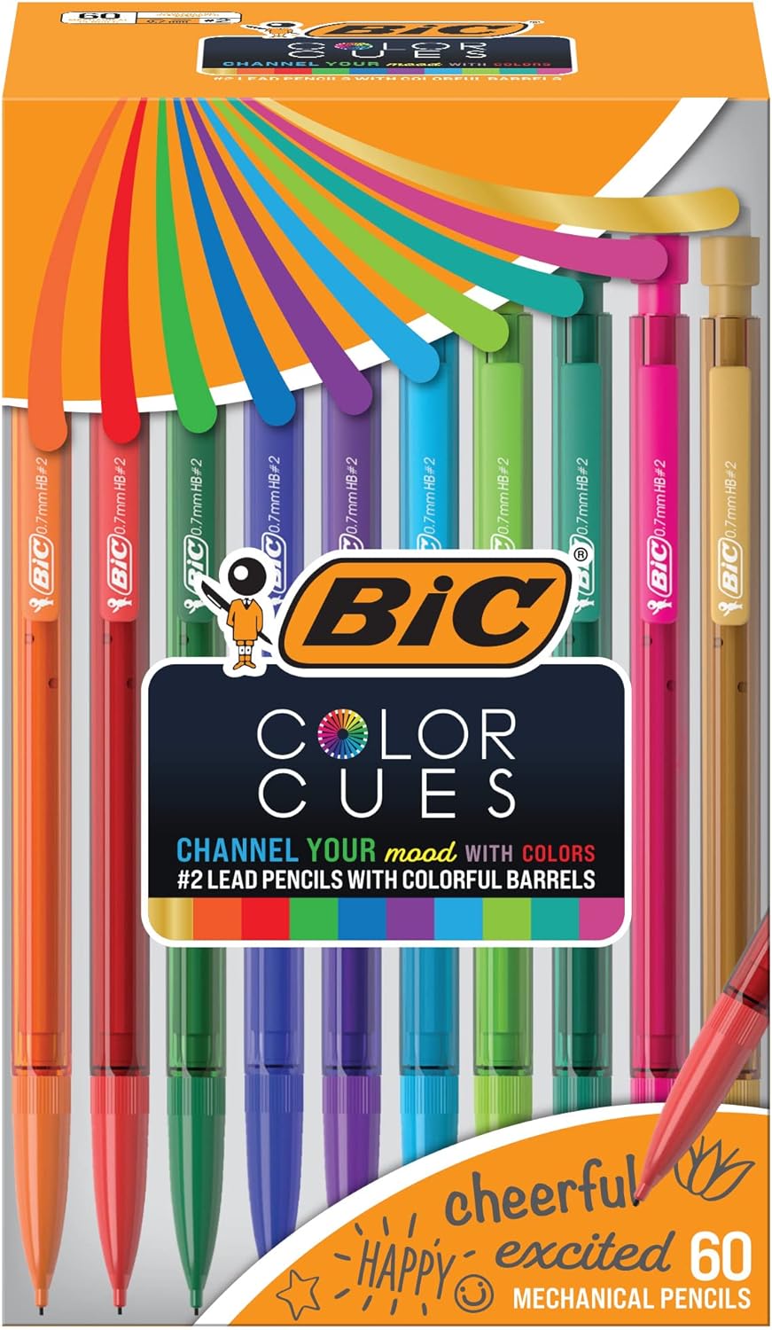 BIC Color Cues Mechanical Pencil Set (MPUA60-AST), 60-Count Pack, Black, Fun Color Pencils for School, Perfect for School Supplies