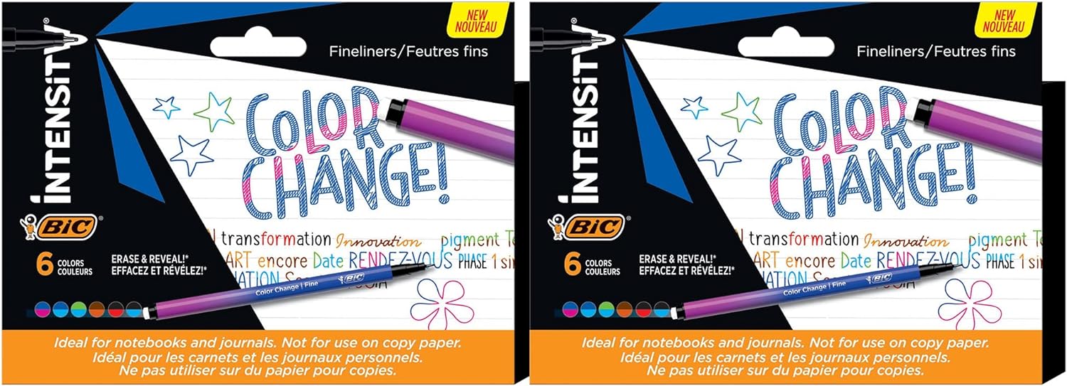 BIC Intensity 12-Pack Color Change 0.4mm Fine Tip Felt Pen with a Unique Color-Changing Technology for Crative Writing