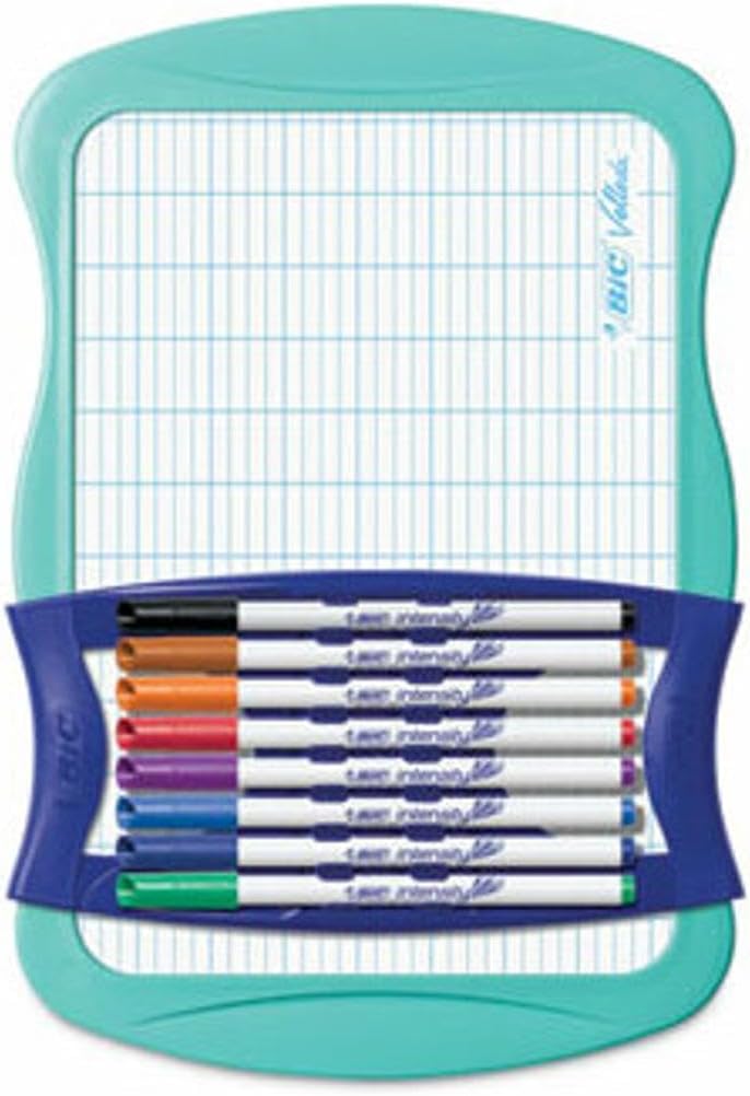 BIC Intensity Dry Erase Kit With 9 Dry Erase Markers and 1 Dual-Sided Dry Erase Board, Bullet Tip (2.8mm), Assorted
