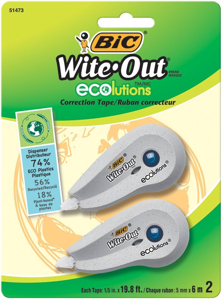 BIC Wite-Out Brand ECOlutions Mini Correction Tape, White, 2-Count