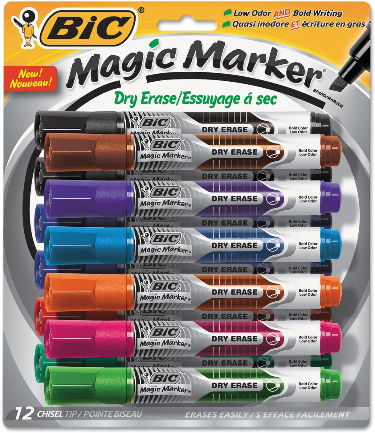 BIC Intensity Advanced Dry Erase Marker, Tank Style, Chisel Tip, Assorted Colors, Bright & Vivid Colors, 12-Count