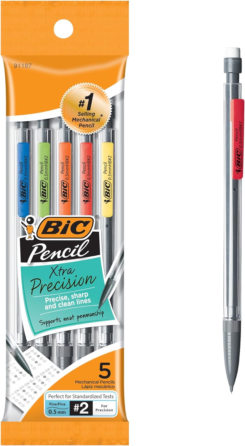 BIC Xtra-Precision Mechanical Pencil, Clear Barrel, Fine Point (0.5mm), 5-Count