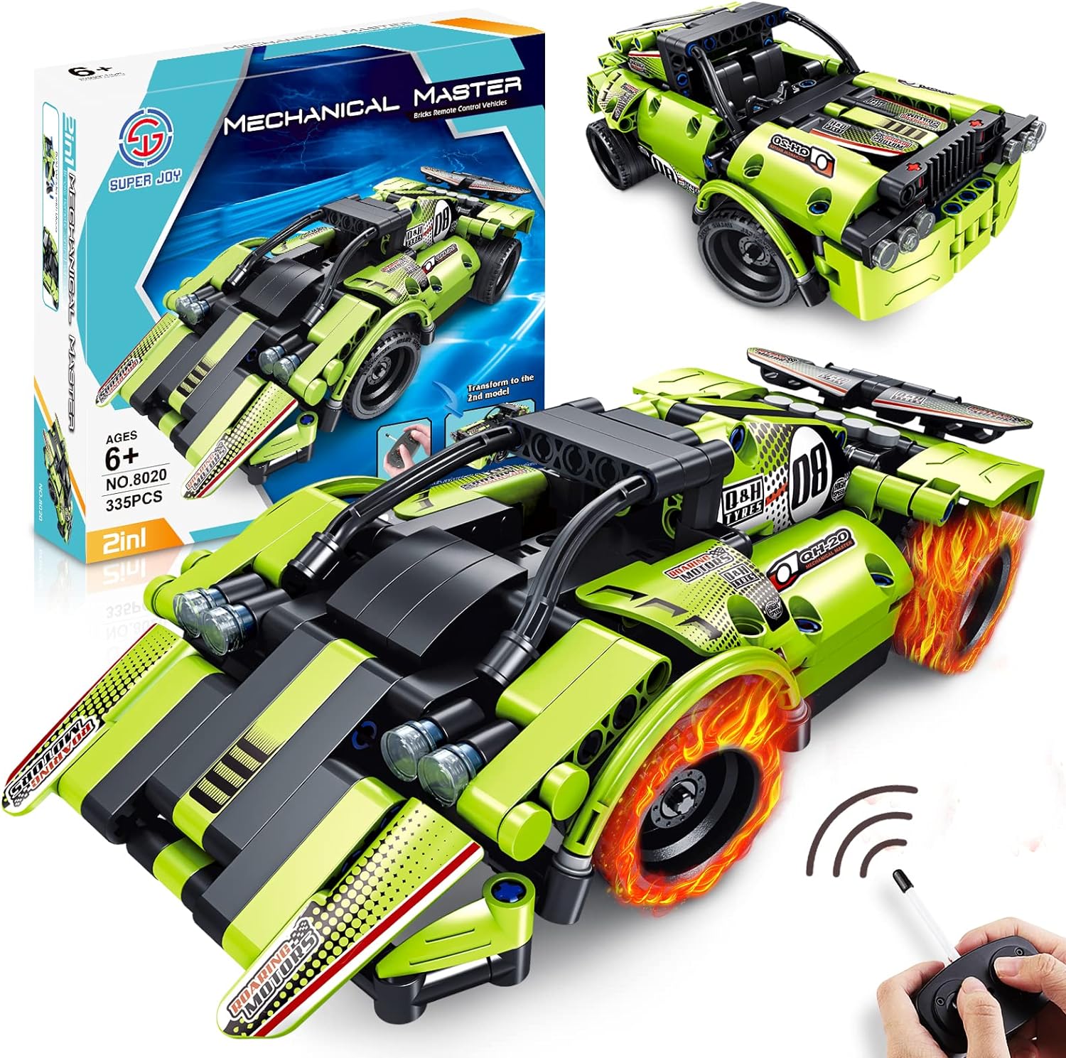 STEM Building Toys for Kids, 335 Piece Building Kit 2 in 1 Remote Control Racing Car Snap Together Engineering Kits Early Learning Racecar Building Blocks Best Gift for 6Year Old Boys and Girls