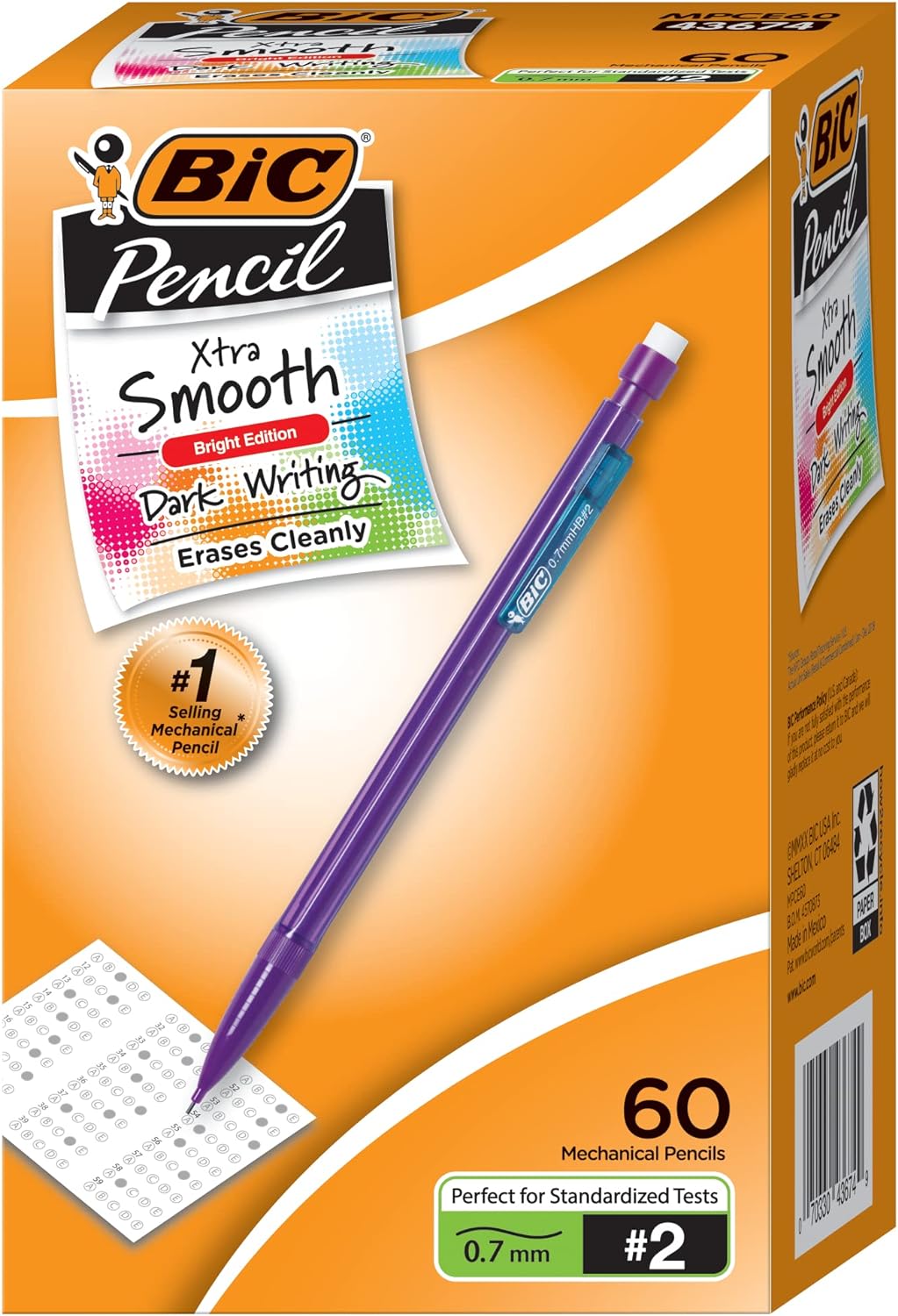 BIC Xtra-Smooth Mechanical Pencils with Erasers, Bright Edition Medium Point (0.7mm), 60-Count Pack, Bulk Mechanical Pencils for School or Office Supplies