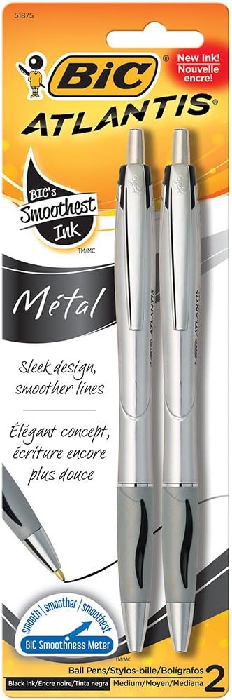 BIC Atlantis Metal Medium Ballpoint Pen (1.2mm) 2-Pack Blister, Black (VCGMTP21)